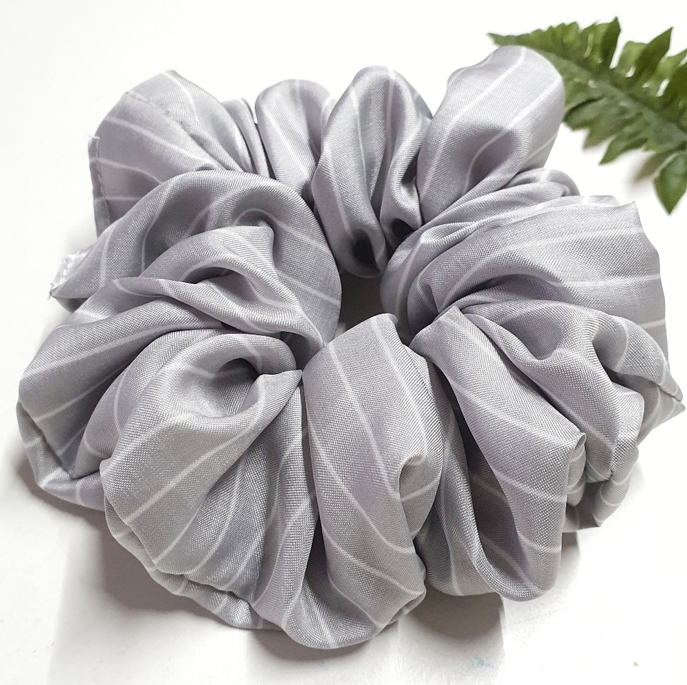 8 for $15 * Large Gray Stripes Soft Polyester Scrunchie - Picture 2 of 4
